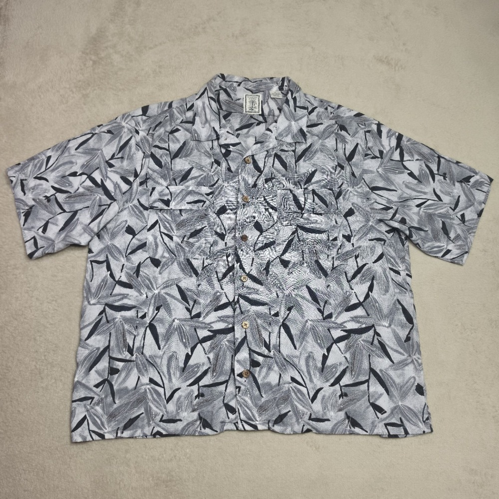 Vintage Roundtree Yorke XL Shirt Rayon Leaf Print Grey Hawaiian Light Weight